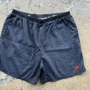 Vintage 90's‎ Nike Big Swoosh Black Red Nylon Light Shorts Men's Large